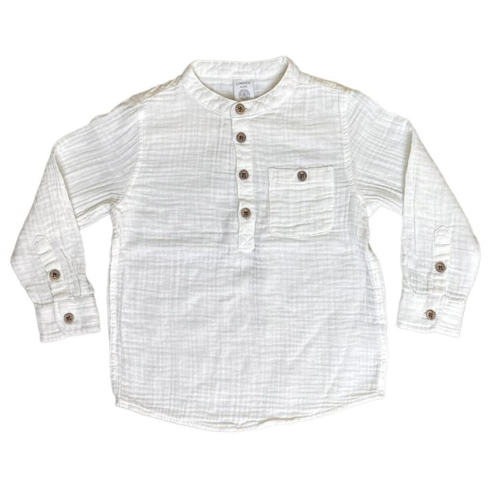 Lindex Kids Muslin Half Button Top White 3